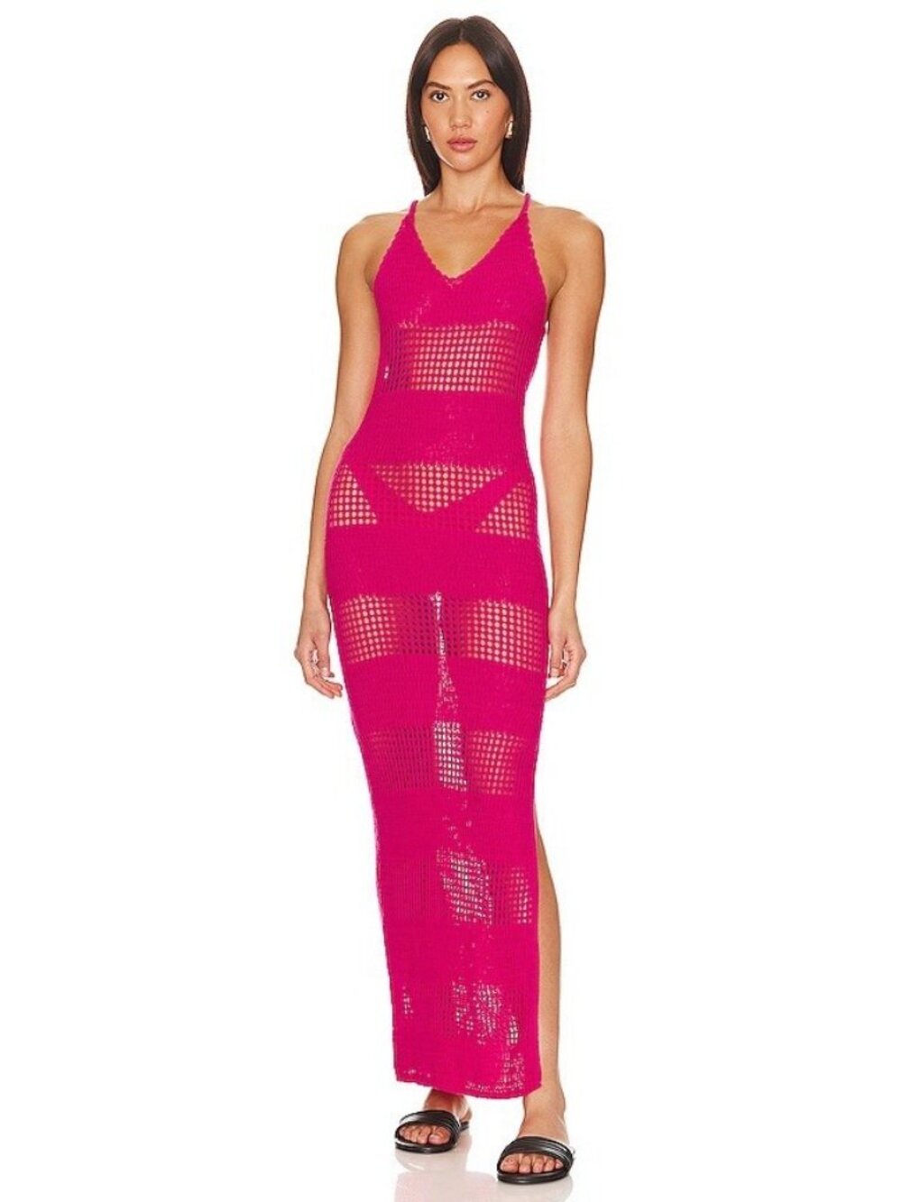 LSPACE Womens XS Kalea Crochet Knit Maxi Dress Cover-Up in Bougainvillea Pink